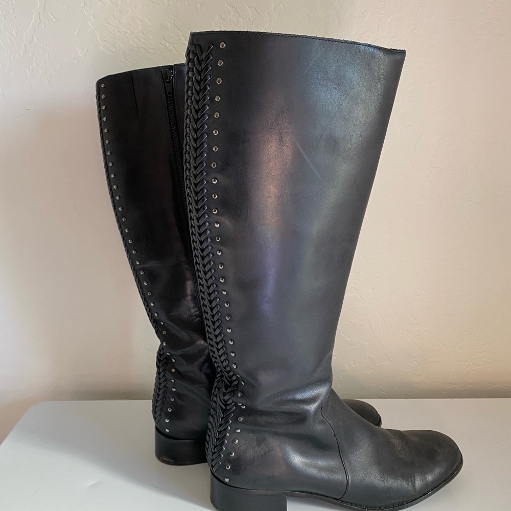 Black Leather Knee High Boots